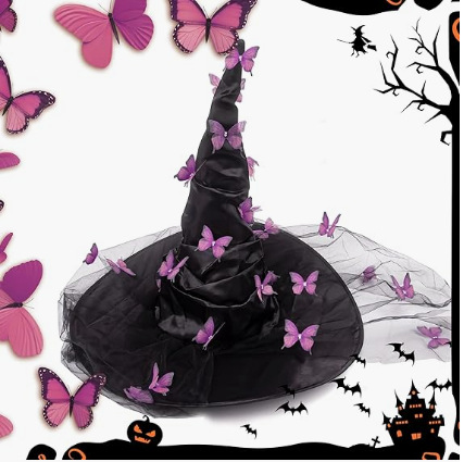 Halloween Witch Hat Decorative Costume Accessory with Butterfly Design